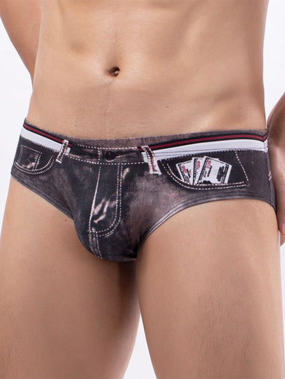 Men's Sexy Low Waist Briefs Printed Imitation Denim Underwear