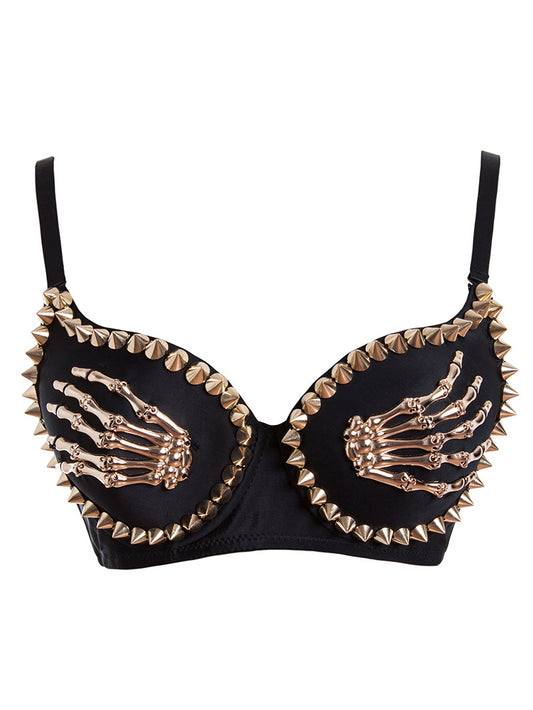 Sexy Punk Dark Three-Dimensional Rivet Skull Finger Bra