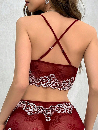 Sexy Lace Color Matching Cross Sling Set