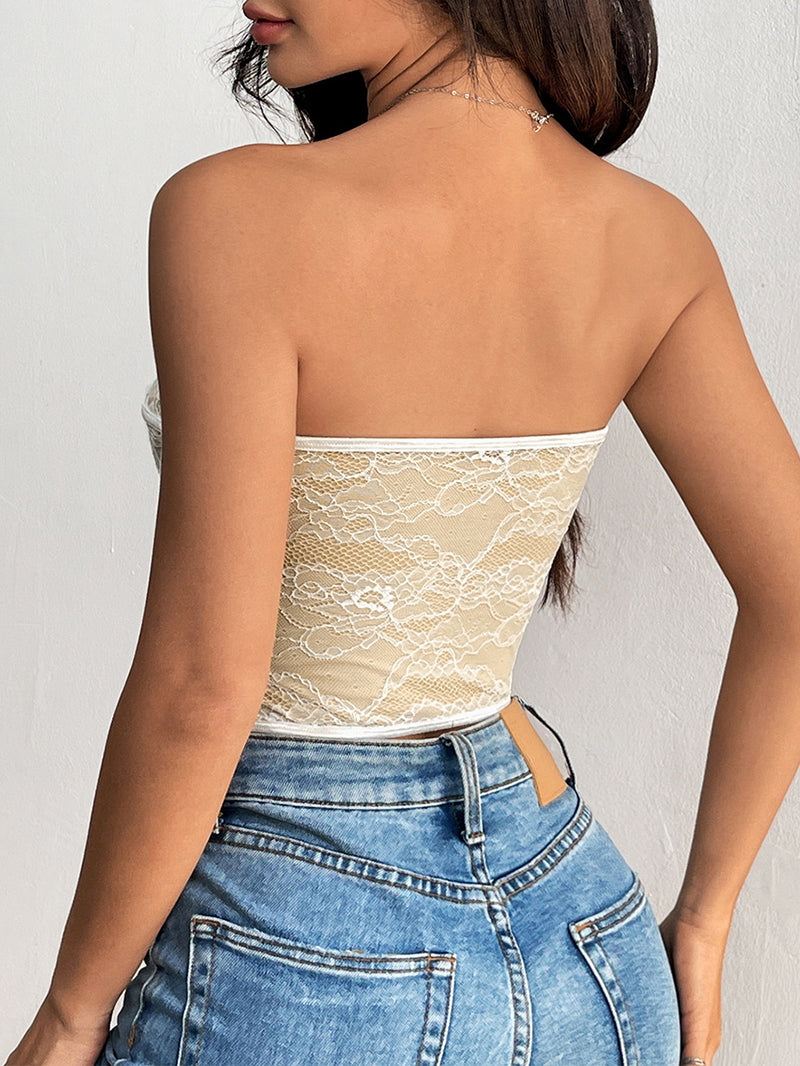 Sexy Lace Button Tube Top