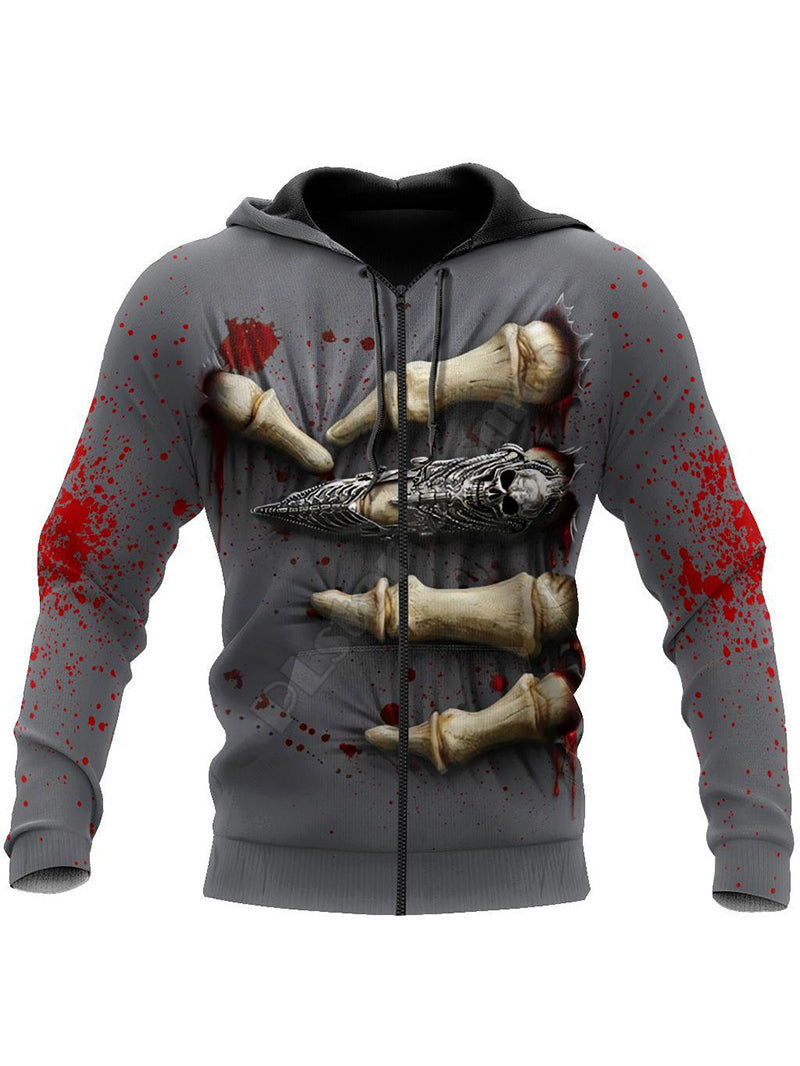 Men's Gothic Skull 3D Printing Zipper Hoodie Coat