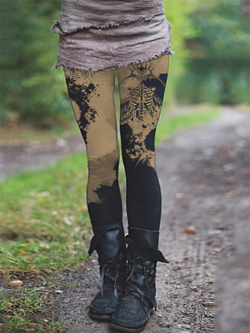 Women's Gothic Ink Skull Body Eyelash Eye Print Skinny Yoga Pants