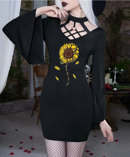 Halloween Sunflower Skull Head Halter Bell Sleep Dresses