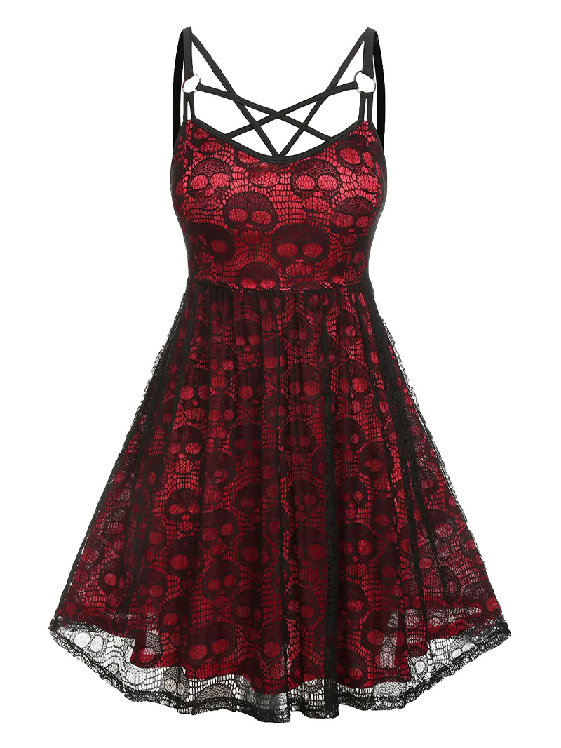 Gothic Lace Skull Splicing Sling Sexy Dress