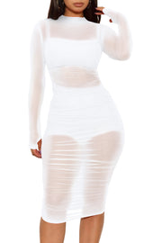 Sexy dreiteiliges Set aus durchsichtigem Netzstoff-Westen-Shorts-Kleid