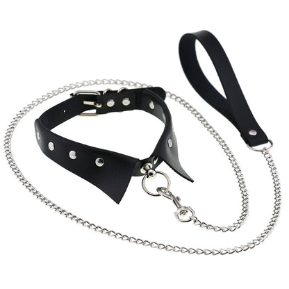 Personality Punk Gothic Leather Collar Hand Holding Rope Collar/Necklace Rings Collar Traction Belt