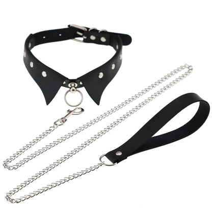 Personality Punk Gothic Leather Collar Hand Holding Rope Collar/Necklace Rings Collar Traction Belt