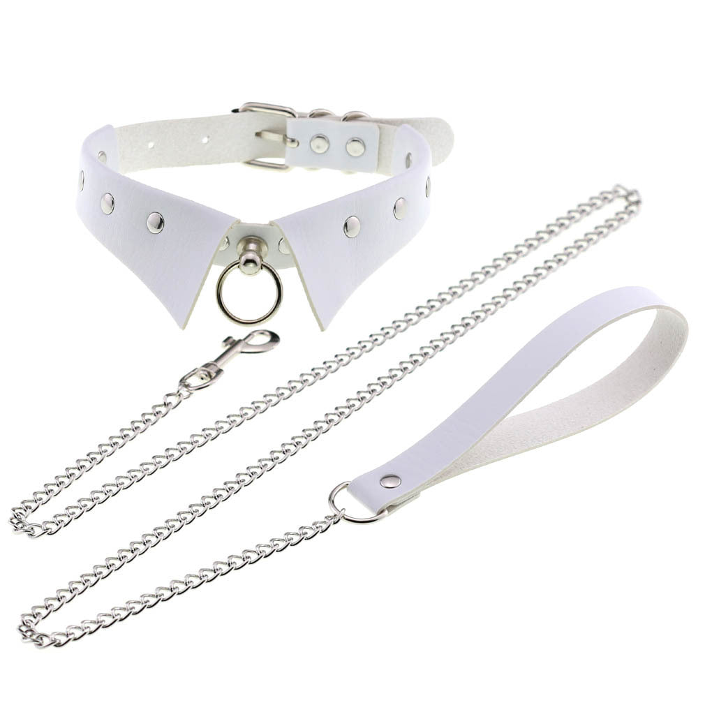 Personality Punk Gothic Leather Collar Hand Holding Rope Collar/Necklace Rings Collar Traction Belt