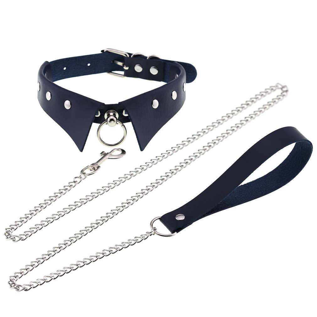 Personality Punk Gothic Leather Collar Hand Holding Rope Collar/Necklace Rings Collar Traction Belt