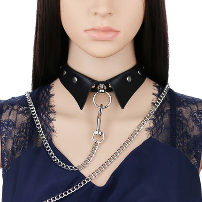 Personality Punk Gothic Leather Collar Hand Holding Rope Collar/Necklace Rings Collar Traction Belt