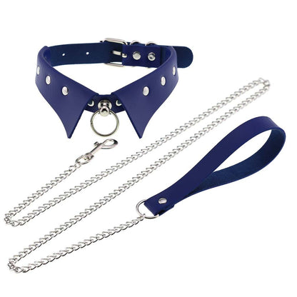 Personality Punk Gothic Leather Collar Hand Holding Rope Collar/Necklace Rings Collar Traction Belt