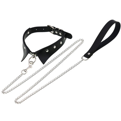 Personality Punk Gothic Leather Collar Hand Holding Rope Collar/Necklace Rings Collar Traction Belt