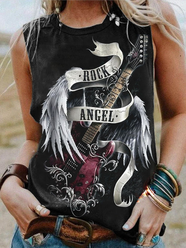 Rock Angel Print Casual Vest