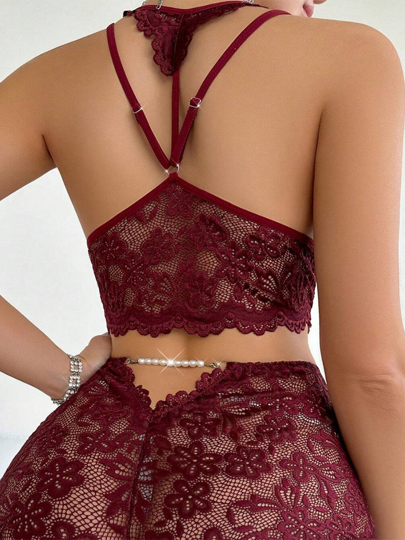 Sexy Patchwork Lace Mesh Underwear Suit