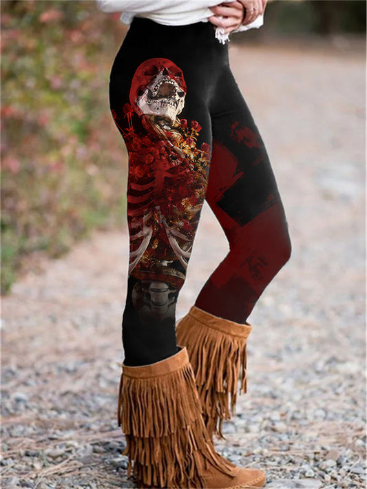 Women's Gothic Skull Print Skinny Yoga Pants