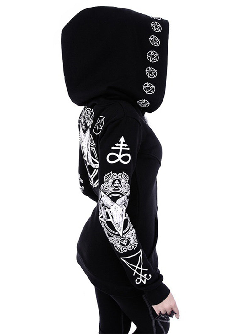 Women's Skull Sheep Irregular Punk Print Hooded Jacket