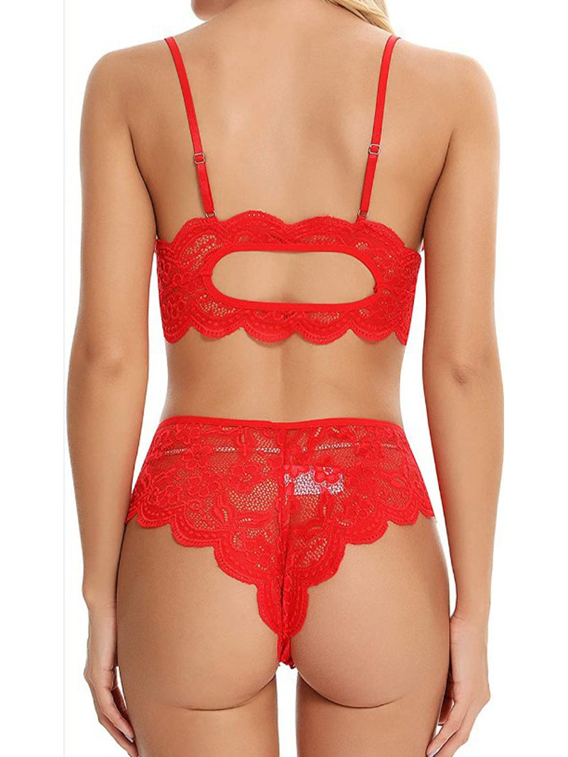 Christmas Sexy See-through Lace Plush Stitching Underwear Suit