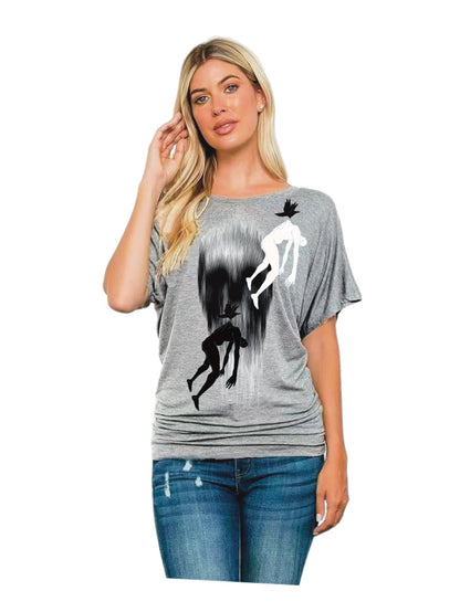 Phantom Skull Printed Batwing Sleeve round Neck Short Sleeve T-shirt