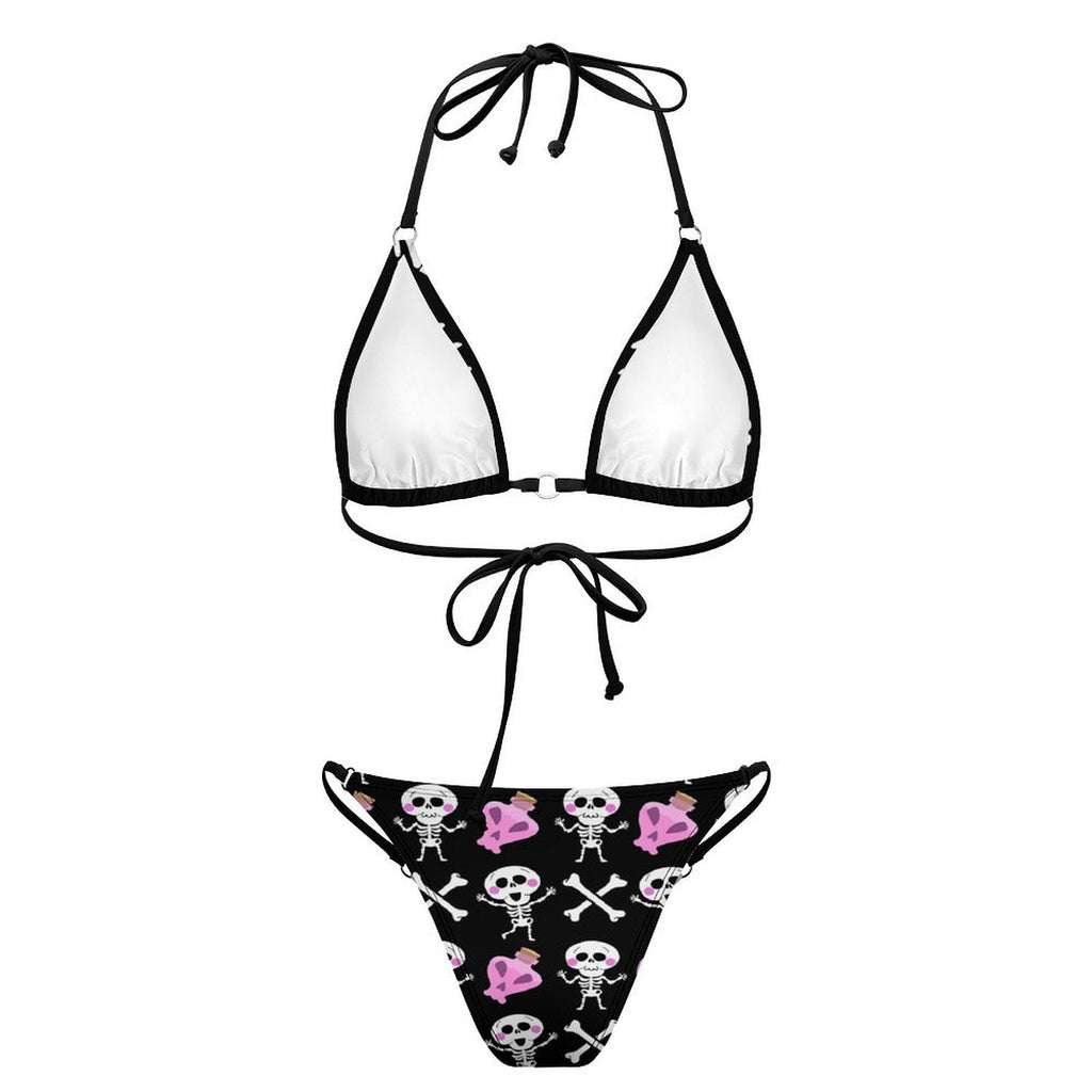 Sexy Skeleton Hand Bone Poison Printed Lace-up Swim Suit