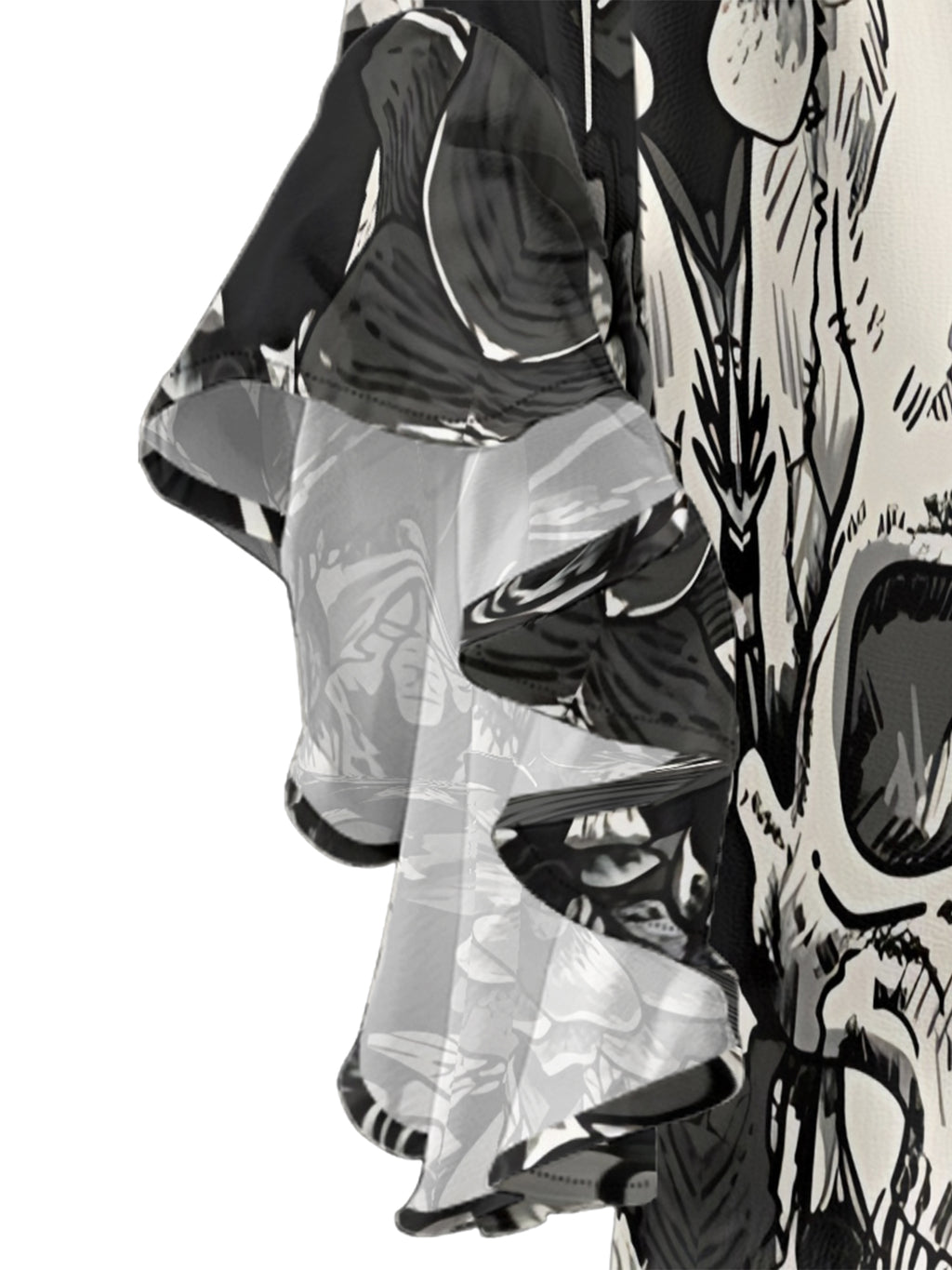 Rose Skull V-neck Ruffle Blouse