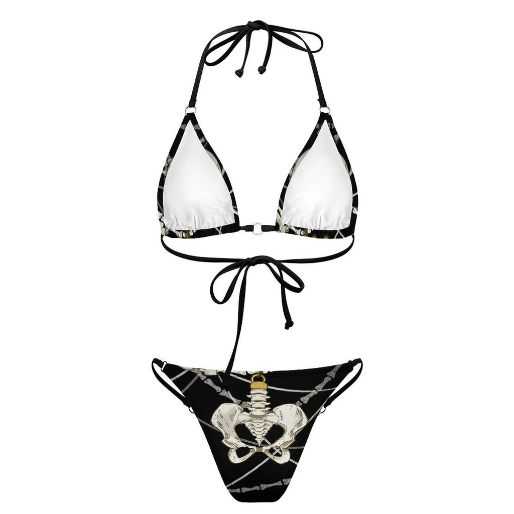 Sexy Skull Skeleton Ornaments Printed Lace-up Swim Suit