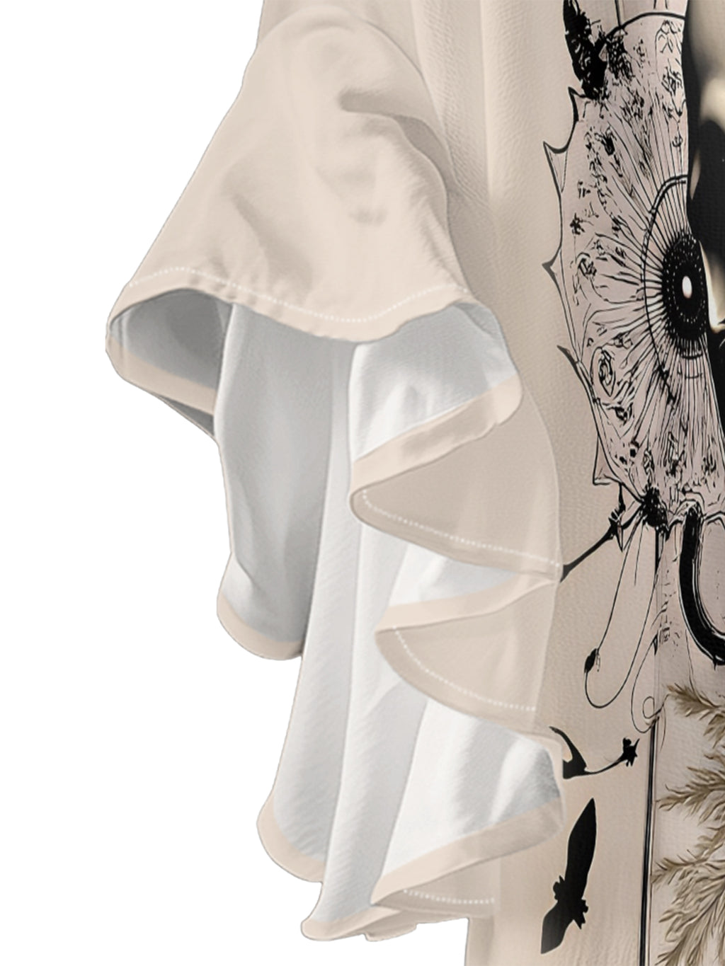 Flower Burial Skull V-neck Ruffle Blouse