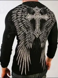 Langärmliges T-Shirt mit Wings-Cross-Aufdruck 