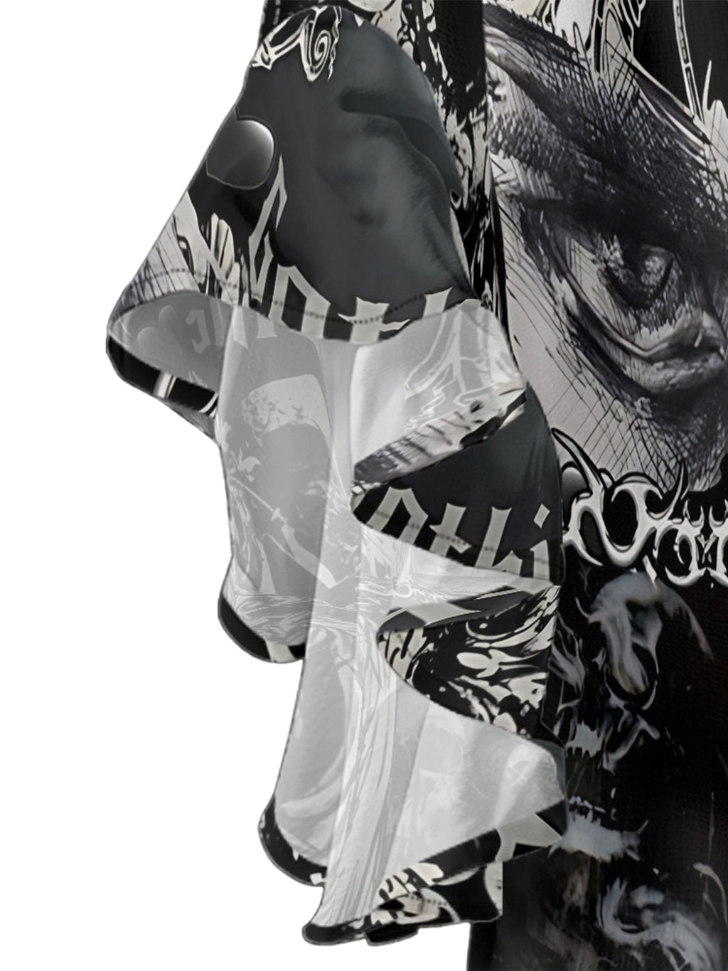 gothic winged skull V-neck Ruffle Blouse