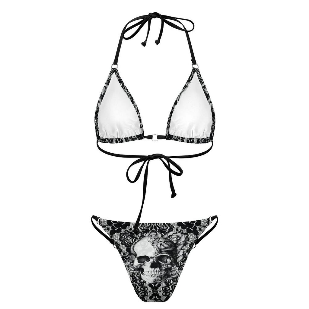 Sexy Skull Printed Lace-up Swimsuit