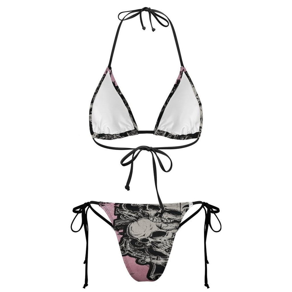 Cartoon Skull Head Printed Lace-up Swimsuit