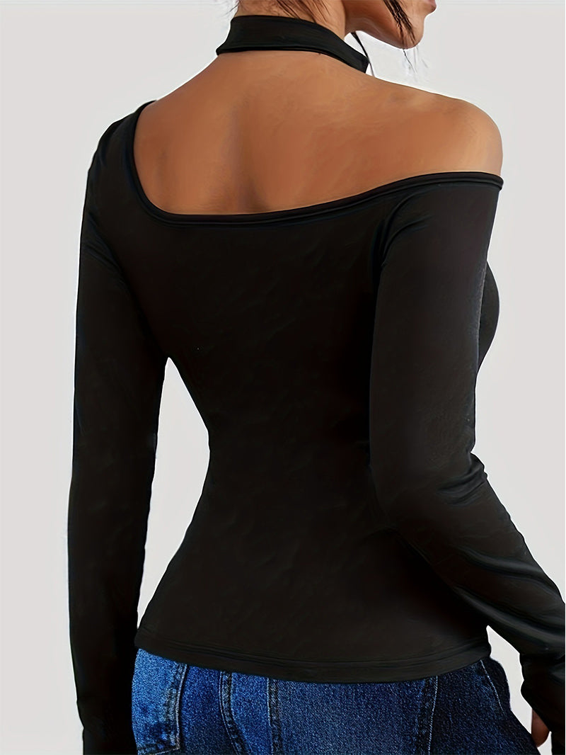 Sexy Halter off-the-Shoulder Slim-Fit Long-Sleeved T-shirt