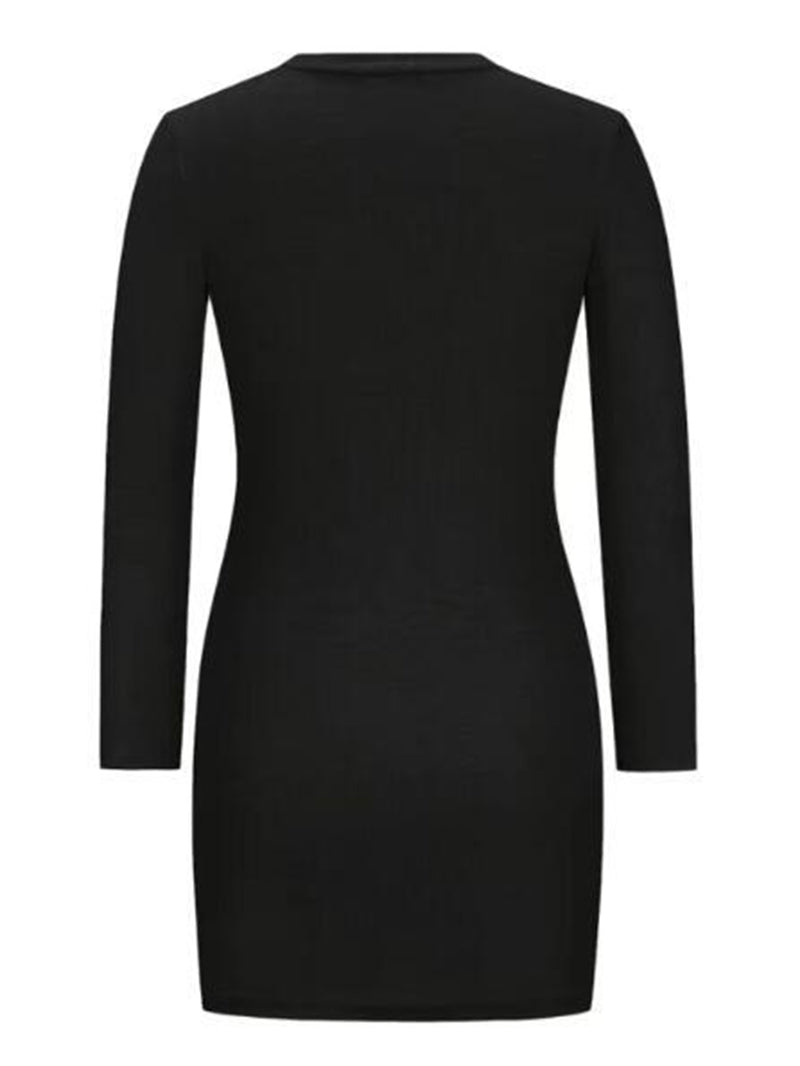 Sexy Pocket Button Knitted Sheath Long Sleeve Dress