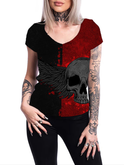 Women's Blood Bath Skull Devil Printed Casual T-shirt