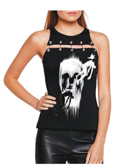 Skull Butterfly Printed Sexy Hollow Button Vest