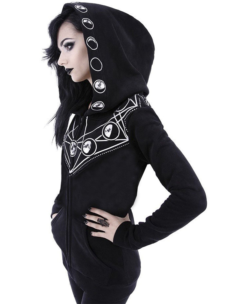 Women's Gothic Style Geometric Moon Printed Hoodie