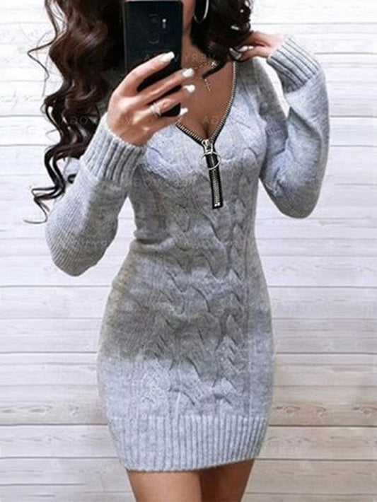 Elegant Three-Dimensional Embroidered Slim Knitwear Dress