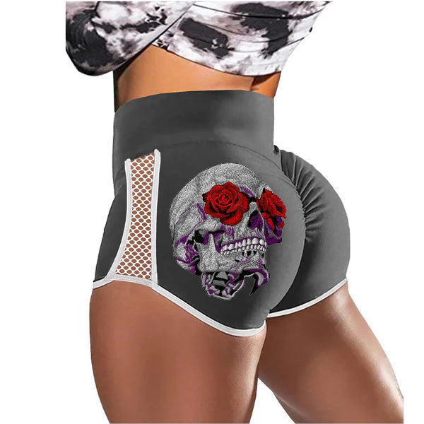 Rose Glasses Skull Low-Rise Track Shorts