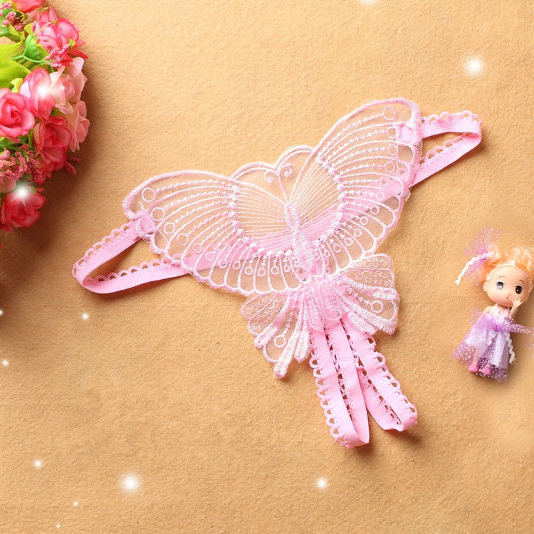 Sexy Cutout Embroidered Open Crotch Butterfly T-Back