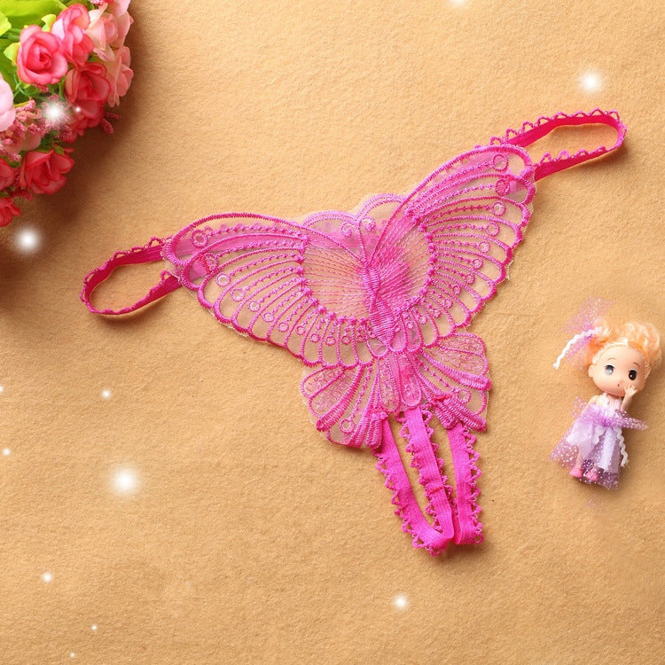 Sexy Cutout Embroidered Open Crotch Butterfly T-Back