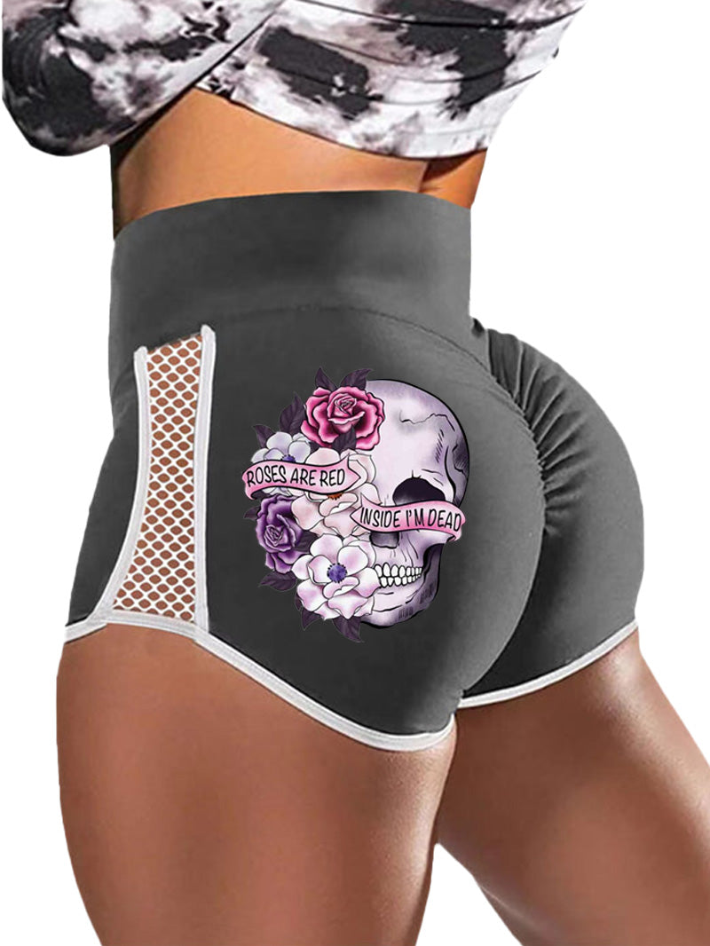 Gothic Style Half Rose Print Sports Shorts