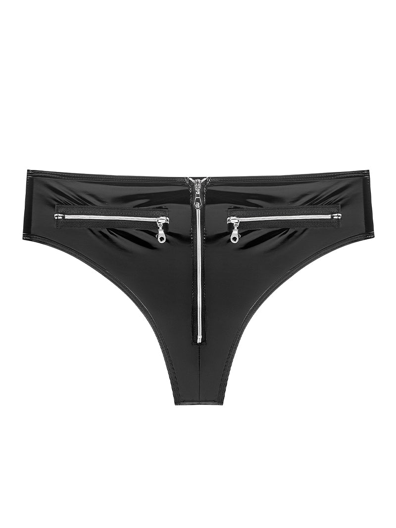 Sexy Pu Bright Leather Zipper Underwear