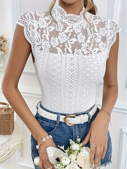 Lace Stitching Collar Short Sleeve Solid Color T-shirt