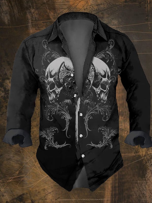 Men's Vintage Skull Print Long Sleeve Shirt