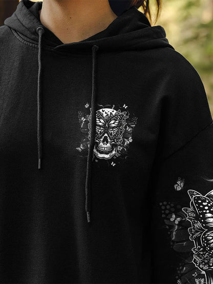 Women's Gothic Butterfly Flying Skull Print Hoodie