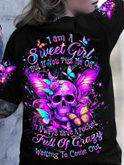 I Am A Sweet Girl Skull Wings All Over Print Short Sleeved T-Shirt