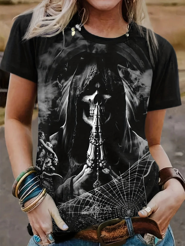 Kurzärmliges T-Shirt mit Totenkopf-Death-Print 