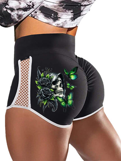 Gothic Style Green Butterfly Rose Print Sports Shorts