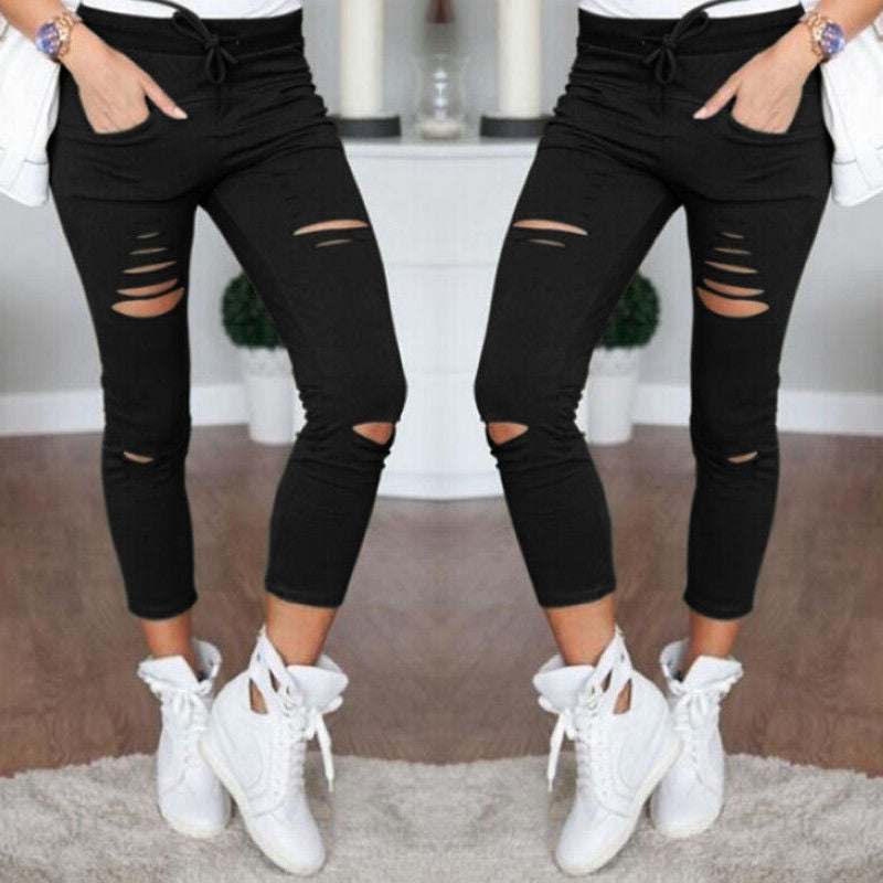 Ripped Lace-up Pencil Pants