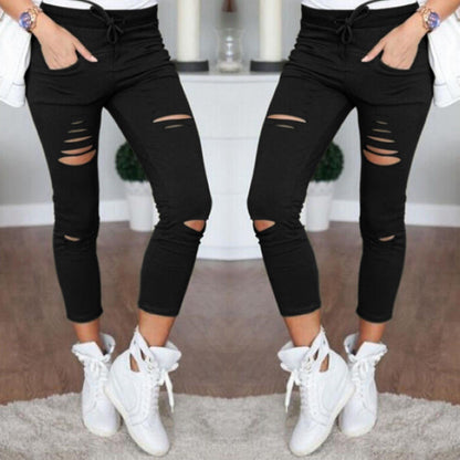 Ripped Lace-up Pencil Pants