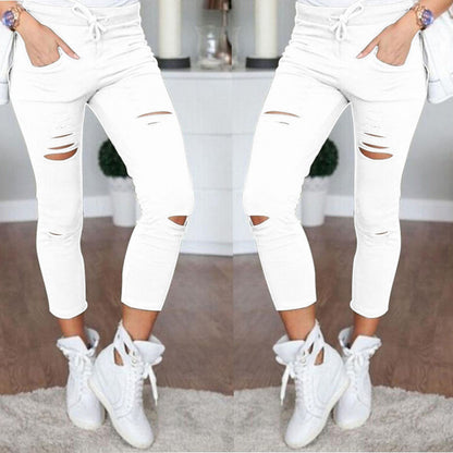 Ripped Lace-up Pencil Pants